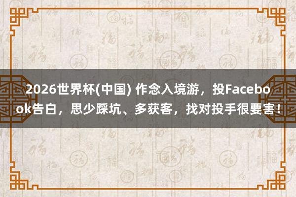 2026世界杯(中国) 作念入境游，投Facebook告白，思少踩坑、多获客，找对投手很要害！