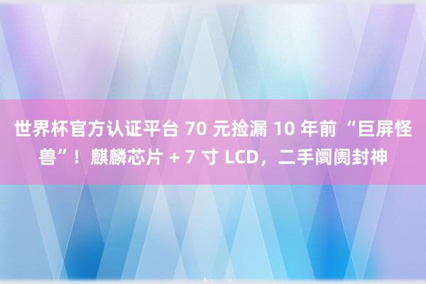 世界杯官方认证平台 70 元捡漏 10 年前 “巨屏怪兽”！麒麟芯片 + 7 寸 LCD，二手阛阓封神