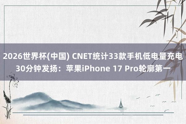 2026世界杯(中国) CNET统计33款手机低电量充电30分钟发扬：苹果iPhone 17 Pro轮廓第一