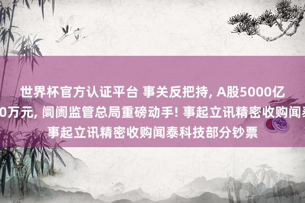 世界杯官方认证平台 事关反把持， A股5000亿果链龙头被罚90万元， 阛阓监管总局重磅动手! 事起立讯精密收购闻泰科技部分钞票