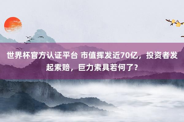 世界杯官方认证平台 市值挥发近70亿，投资者发起索赔，巨力索具若何了？