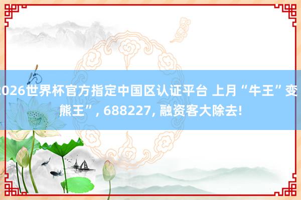 2026世界杯官方指定中国区认证平台 上月“牛王”变“熊王”， 688227， 融资客大除去!