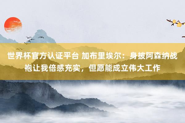 世界杯官方认证平台 加布里埃尔：身披阿森纳战袍让我倍感充实，但愿能成立伟大工作