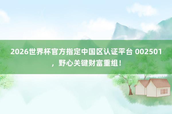 2026世界杯官方指定中国区认证平台 002501，野心关键财富重组！