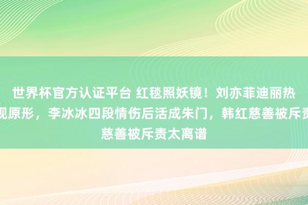 世界杯官方认证平台 红毯照妖镜!刘亦菲迪丽热巴生图现原形,李冰冰四段情伤后活成朱门,韩红慈善被斥责太离谱
