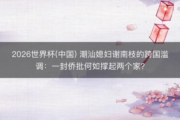 2026世界杯(中国) 潮汕媳妇谢南枝的跨国滥调：一封侨批何如撑起两个家？